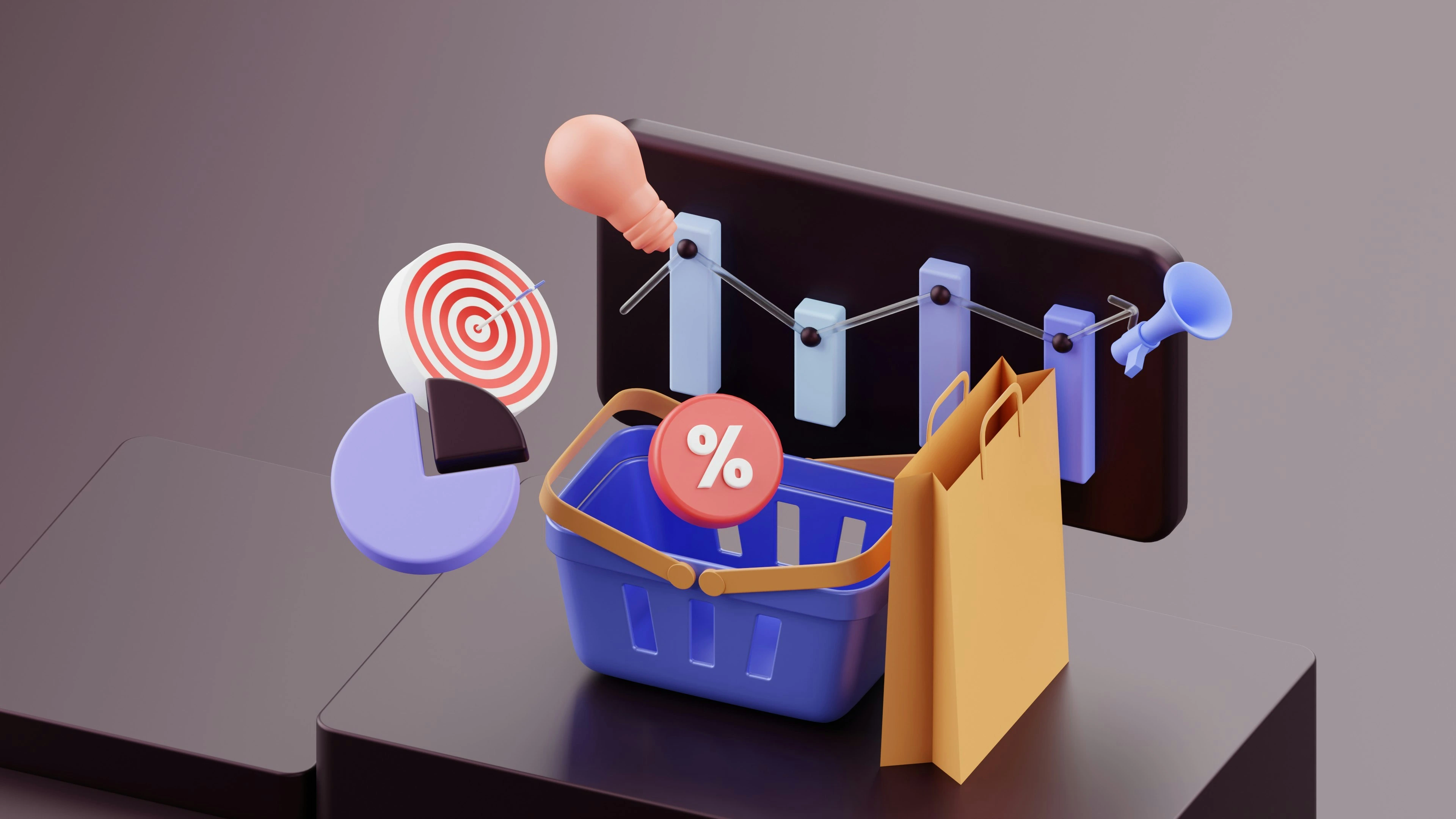 Internet marketing channels illustration showing market, music, internet, search and chat icons